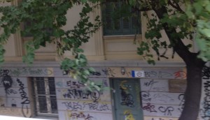 Graffiti strewn walls in Athens near the Acropolis