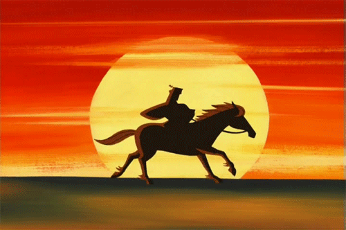Cartoon of a silhouetted horse and rider