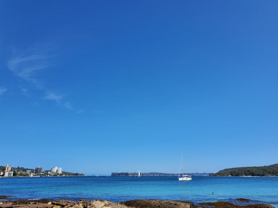 Bright blue sky, bright blue harbour. 