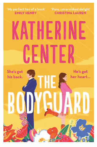 Book has an orangey-yellow cover. To cartonn characters (male and female) with their backs turned to each other. Bright florals at their feet.