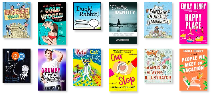 Bigger Than Me
With Love, from Cold World
Duck! Rabbit!
Creaing Identity
The Fantastic Bureau of Imagination
Happy Place
Leo
Grumpy Fake Boyfriend
Pet the Cat
Our Stop
Aaron Slater Illustrator
People We Meet on Vacation
