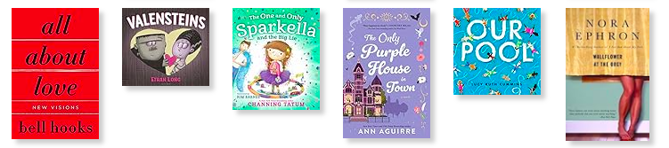 The book covers:
All About Love
Valensteins
Sparkella
The Only Purple House in Town
Our Pool
Wallflower at the Orgy